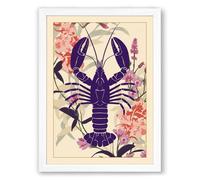 Purple Lobster in Bloom Vintage Framed Wall Art Print A1 (84.1×59.4cm) White, Wall Decor for Living Room, Bedroom, Office & Home, Ready to Hang, Art Gift