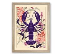 Purple Lobster in Bloom Vintage Framed Wall Art Print A4 (29.7×21cm) Oak, Wall Decor for Living Room, Bedroom, Office & Home, Ready to Hang, Art Gift