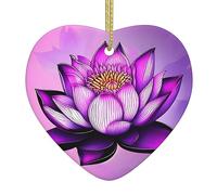 Purple Lotus Ceramic Christmas Heart Pendant, The Pottery Piece is Available with Silk Thread