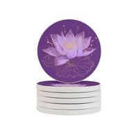 Purple Lotus Coasters Set of 2 Galaxy Absorbent Diatomite Coasters Quick Dry Cup Mat for Drinks Round Mugs Pad for Table Bar Home Decor