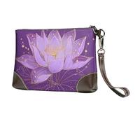 Purple Lotus Leather Clutch Bag for Women, Galaxy Wristlet Purse with Detachable Strap Evening Handbag, Ladies Long Wallet for Wedding Party Travel Business