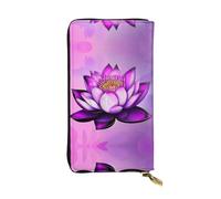 Purple Lotus Printed leather wallet, 7.5 x 4.1-inch long credit card holder, portable travel cash wallet