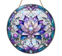 Purple Lotus Suncatcher, Acrylic Stained Glass Style Sun Catcher for Windows, Hanging Garden Ornaments Outdoor Indoor, Mystic Home Decor Gift for Housewarming and Birthday