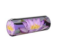 Purple lotuses flower Case Leather Pen Bag Slim Pencil Pouch Lovely Stationery Bag Portable Cosmetic Bag Zipper Organizer Bag