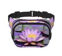 Purple Lotuses Flower Print Waist Pack Square Waist Bag Workout Hiking Running Travel Gym Pretty Zipper Fashion