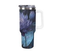 Purple Lotuss Magic Water Lily Insulated Tumbler with Lid Handle Coffee Mug Stainless Steel Water Bottle for Car Travel Office