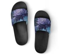 Purple Lotuss Magic Water Lily Unisex Shower Slippers Non Slip Slides Bathroom Beach Pool Sandals
