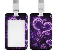 Purple Love Badge Holder with Lanyards Retractable Vertical Plastic Id Badge Holder Name Key Card Holders Case for Teacher Nurse Doctor Office Gift for Coworkers