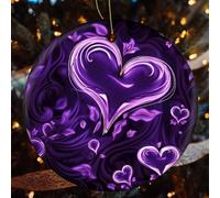 Purple Love Ceramic Christmas Ornaments - 1 Pcs Rustic Round Xma Tree Decor with Hanging String, Personalized Vintage Double-Sided Holiday Party Decorations for Xmas Gifts