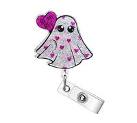Purple Love Heart Ghost Valentine's Day Badge Reel Cute Glitter Ghost Badge Reels Retractable Acrylic Badge Clip Valentines Retractable Badge Holders for Nurse Doctor Teacher Valentines Decor