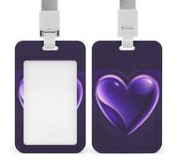 Purple Love Id Badge Holder with Lanyard, Clear Vertical Card Protector Waterproof, Breakaway Safety Neck Strap, Heavy Duty Name Tag Holder for Nurse Teacher Officer Staff Women Men
