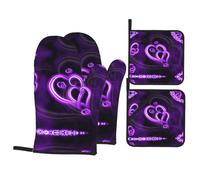 Purple Love Oven Gloves Heat Resistant Oven Mitts Pair Non-Slip Thick Potholder Home Kitchen Accessory