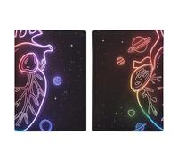 Purple Love Pattern Passport Wallet Travel Passport Holder Pu Passport Cover Slim Card Case Cover for Women Men Leather Holder Case Travelling Essentials, Neon Heart Pattern, 20.3x13.8cm