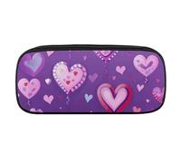Purple Love Pattern Pencil Case Waterproof Leather Pencil Pouch Multi-purpose Aesthetic Makeup Bag Cute Pen Bag Large Cosmetic Bag for Office Stationery, Travel