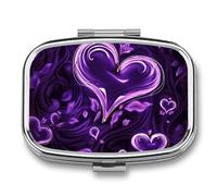 Purple Love Pill Box,2 Compartments Square Pills Container,Portable for Pocket Or Purse Pill Organizer to Hold Vitamins,Medication,Fish Oil,etc