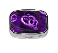 Purple Love Print Square Metal Pill Box Decorative Pill Case - Carry Your Meds in Style (Rectangular)
