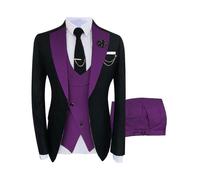 (purple, M) Men's Gentlemen's Suits Luxury Party Stage Men's Tuxedo Fitted 3-piece Jacket Pants Vest