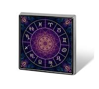 Purple Magic Circle with Zodiacs Sign on Abstract Mystic Background Square Badge Smooth Surface Lapel Tie Pin, Lightweight Badge for Women Men Office Worker Nurse Teacher Student Shirts Backpack