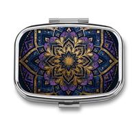 Purple Mandala Art Pill Box 2 Compartments Portable Travel Pill Case Mini Medicine Organizer for Pocket Purse Metal Waterproof Medicine Container Holder Vitamin Fish Oil