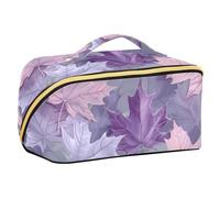Purple Maple Leaf Designed Cosmetic Bags with dividers Zipper Large Capacity Travel Cosmetic Bag with Compartments & Handle
