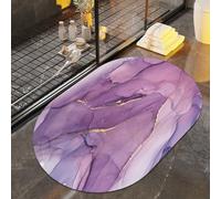 Purple Marble Bath Mat Rugs Bathroom Floor Mat Super Absorbent Ultra Thin Low Profile Non Slip Quick Dry Washable Carpet for in Front of Bathtub,Shower Room,Sink(24"*16"Ellipse)