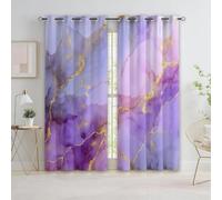 Purple Marble Blackout Eyelet Curtains 168x183cm (66x72 inch) Per Panel, 2 Panels, Modern Abstract Curtains Extra Wide Thermal Insulated Window Drapes for Kids Bedroom, Living Room A-908
