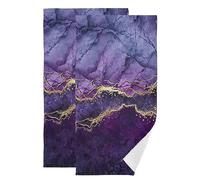 Purple Marble Hand Towels for Bathroom Set of 2 Abstract Gold Texture Aesthetic Soft Absorbent Kitchen Towel Modern Elegant Art Decorative Bathroom Towels for Bath Guest Shower Face Hair Gym 14"x28"