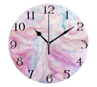 Purple Marble Opal Fluid Wall Clock Silent Non-Ticking Round Wall Clock 25cm Easy to Read Decorative Clocks for Living Room Dinning Kitchen Home Battery Operated