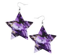Purple Marble Printed Leather Pierced Earring Set, 1 Pair Lightweight Bohemian Earrings Birthday Party Jewelry Gifts For Women