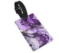 Purple Marble Printed Small Luggage Tags Portable Bag ID Holders with Adjustable Strap for Travel Gear