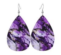 purple marble Printed Teardrop Leather Earrings, Fashion Water Drop Dangle Accessory for Holiday Party