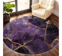Purple Marble Round Rug 120cm, Marble Circle Rugs, Women's Art Rug, Washable Round Carpet for Kitchen Dining Living Room Bathroom Beneath the Furniture