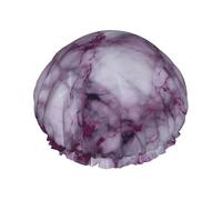 Purple Marble Texture Print Shower Cap for Women Men, Reusable Double-Layer Fabric Bathing Cap Girls Hair Caps, 27 CM