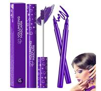 Purple Mascara & Eyeliner Set,5D Silk Fiber Eyelash Volume with Soft Brush,Colored Tubing Mascara Extensions Length,Super Slim Smudgeproof Purple Eyeliner,Non-Clumping & Smooth waterproof eyeliner