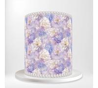 Purple Mauve Peony Romantic Floral Wrap Around Print A4 Edible Paper Icing Sheet Cake Topper Side Ribbon Border Decor for Personalised Themed Decorations WB