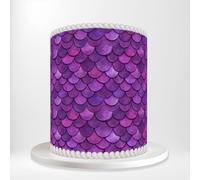 Purple Mermaid Scales Scalloped Shell Tiles Iridescent Wrap Around Print A4 Edible Paper Icing Sheet Cake Topper Side Ribbon Border Decor for Personalised Themed Decorations 6S
