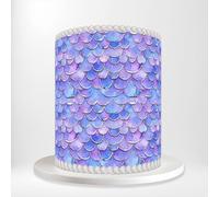 Purple Mermaid Scales Scalloped Shell Tiles Iridescent Wrap Around Print A4 Edible Paper Icing Sheet Cake Topper Side Ribbon Border Decor for Personalised Themed Decorations 5V