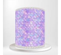 Purple Mermaid Scales Scalloped Shell Tiles Iridescent Wrap Around Print A4 Edible Paper Icing Sheet Cake Topper Side Ribbon Border Decor for Personalised Themed Decorations 5S