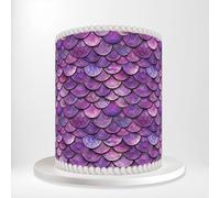 Purple Mermaid Scales Scalloped Shell Tiles Iridescent Wrap Around Print A4 Edible Paper Icing Sheet Cake Topper Side Ribbon Border Decor for Personalised Themed Decorations 6R