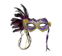 Purple Metallic Eyemask With Feather Adults Opera Masquerade Mask Ball Fancy Dre