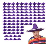 Purple Mexican Sombrero - Pack of 24 - Straw Sombrero with White Pom Pom Fringe - Adults Mens Womens Mexico Mariachi Bandit Cinco de Mayo Fancy Dress Costume Accessory