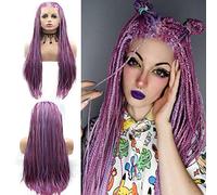 Purple Micro Braided Wigs for Black Women Handmade Knotless Box Braid Wig Long Highlight Lilac Realistic Cornrow Lace Front Braided Wigs Glueless Synthetic Heat Resistant Hair Makeup Daily 26Inch