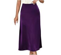 Purple Midi Skirts for Women UK Satin Skirt Long Silk Skirts High Waisted Pleated Summer Flared A Line Swing Casual for Office Work Party Going Out
