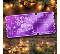 Purple Mirror Acrylic Ticket Polar Express Christmas Train Ride Personalised Any Text Voucher | Custom Surprise Reveal Voucher Ticket | Announcement Greeting Card | Note Card