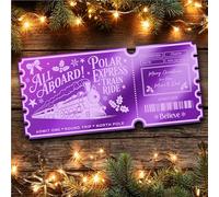 Purple Mirror Acrylic Ticket Polar Express Train Christmas Personalised Any Text Voucher | Custom Surprise Reveal Voucher Ticket | Announcement Greeting Card | Note Card