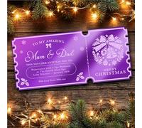 Purple Mirror Acrylic Ticket Spa Weekend Break Christmas Personalised Any Text Voucher | Custom Surprise Reveal Voucher Ticket | Announcement Greeting Card | Note Card