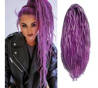 Purple Mixed Pink Wool Dreadlock Extensions 22 Inches Double Ended Hippie Single Dreads Extensions DE Ends 15 Strands Handmade Locs Extensions Reggae Style Crochet Hair for Wome
