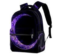 Purple Moon Art Pattern Backpack for Teen Girls Boys, School Bag for Elementary Middle Students
