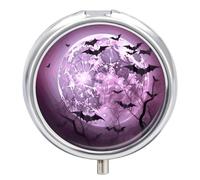 Purple Moon Pill Box, 3 Compartment Small Pill Case Waterproof Travel Pill Organizer for Pocket Or Purse Portable Mini Medicine Tablet Vitamin Holder Pill Case