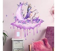 Purple Moon Rose Wolf Girl Wall Stickers, sacinora Creative Cold Beauty Art Wall Decals Removable Vinyl Peel and Stick for Girls Kids Baby Living Room Bedroom Nursery Art Decor
